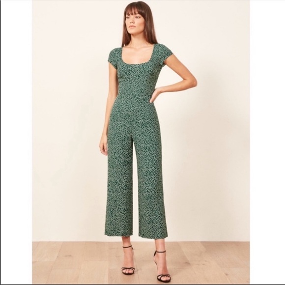 Reformation Pants - Reformation Belgium green floral jumpsuit - freshly dry cleaned!